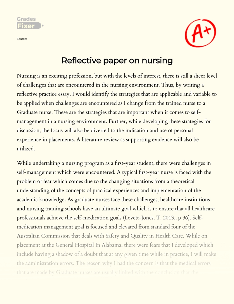 Reflective paper on nursing: [Essay Example], 1727 words GradesFixer